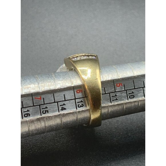 Gold Over Sterling Ring Cz Sterling Silver 925 Multi Row Marquise Raised Design - Picture 8 of 8